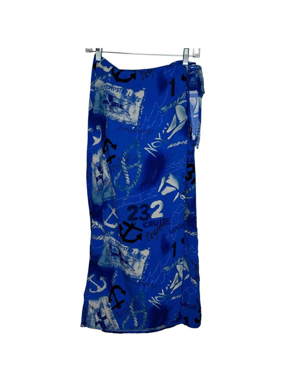 Vtg Jams World Blue Nautical Cruise Anchor Print Sarong Style Wrap Maxi Skirt